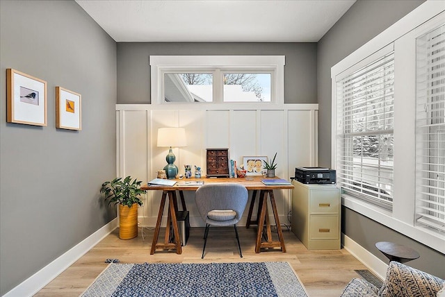 office space featuring light hardwood / wood-style floors