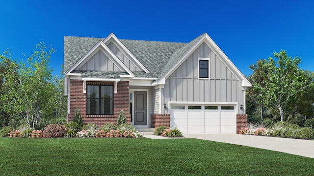 view of front of home featuring a front yard and a garage