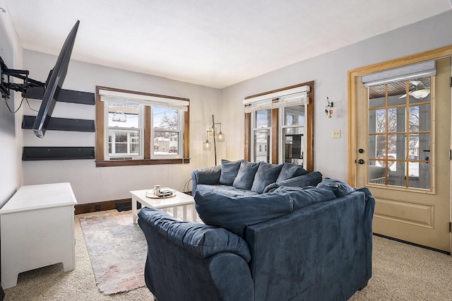 living room with light carpet