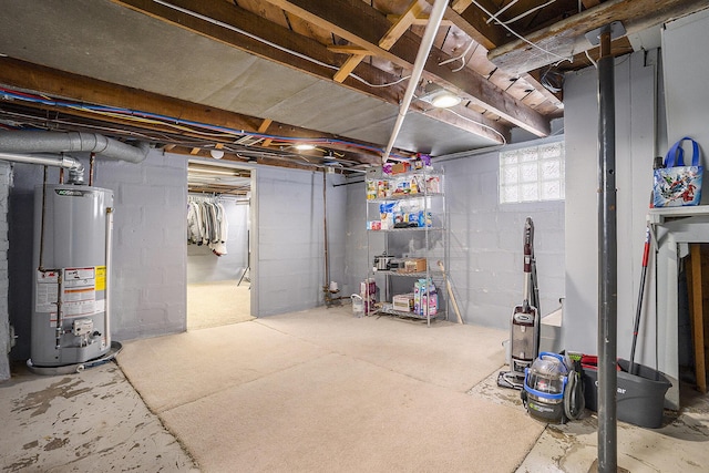 basement featuring gas water heater