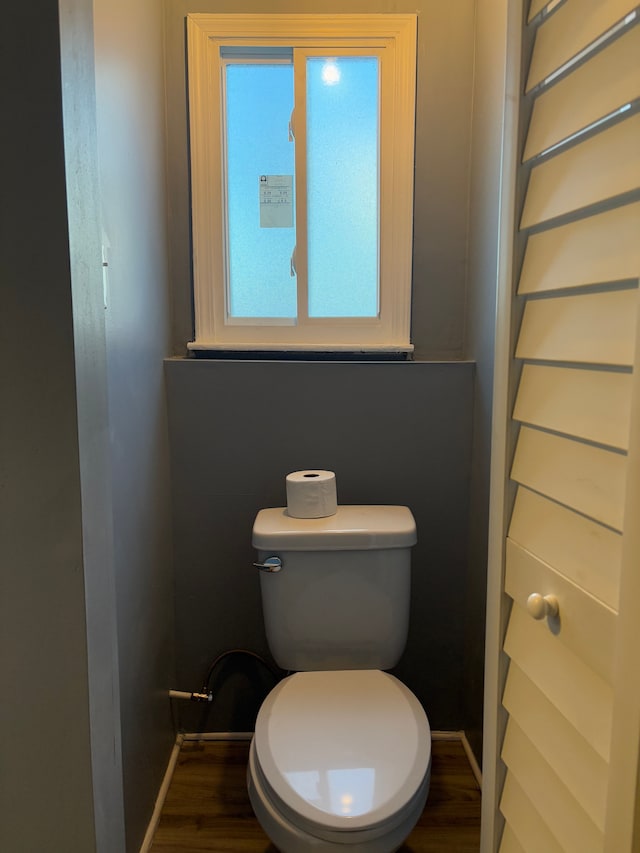 bathroom featuring toilet and wood-type flooring