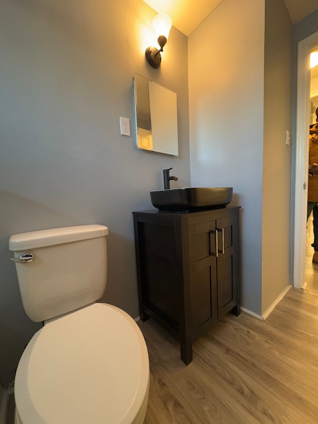 bathroom featuring hardwood / wood-style flooring, vanity, and toilet