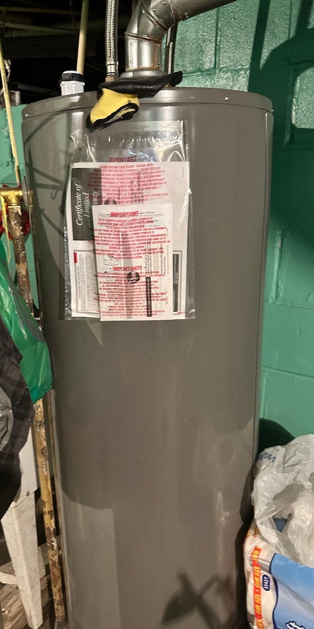utility room featuring water heater