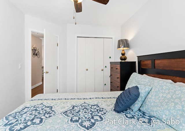 bedroom featuring a closet and ceiling fan