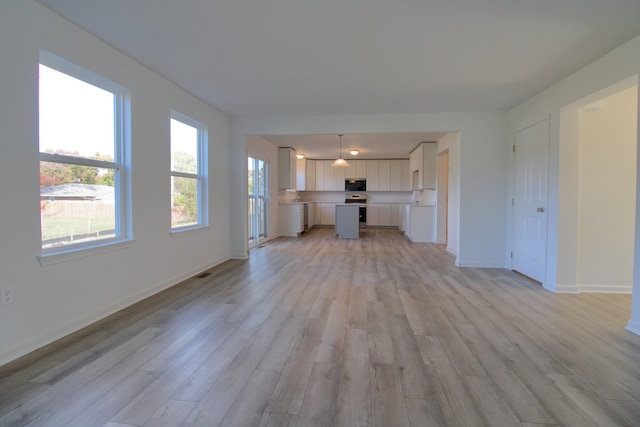 unfurnished living room with light hardwood / wood-style flooring