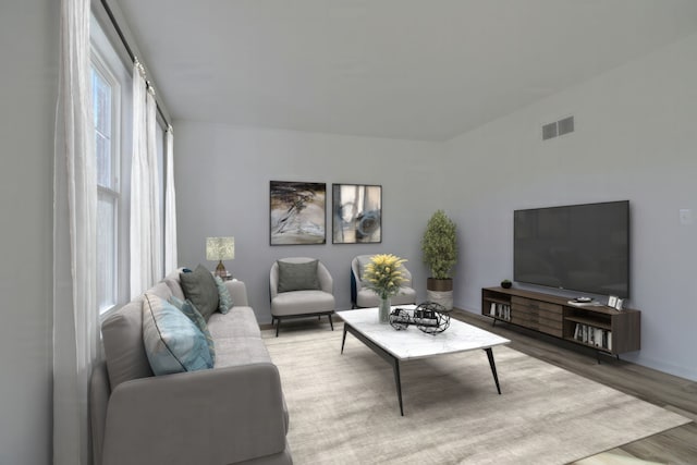 living room featuring light wood-type flooring