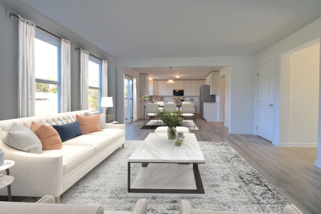 living room with light wood-type flooring