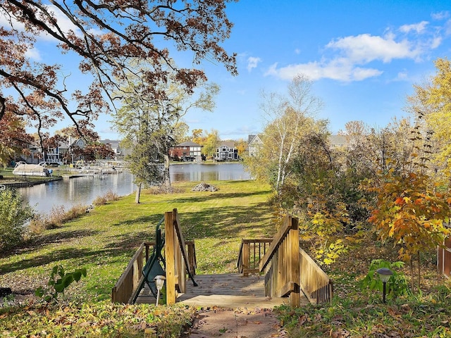 view of yard with a water view