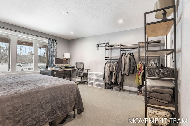 bedroom featuring carpet and a textured ceiling