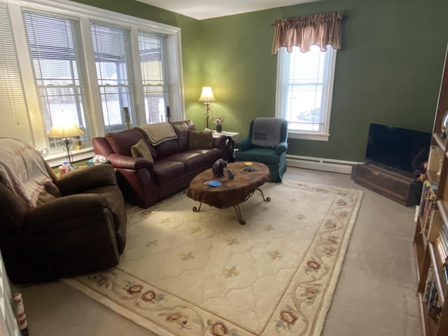 living room with a baseboard radiator