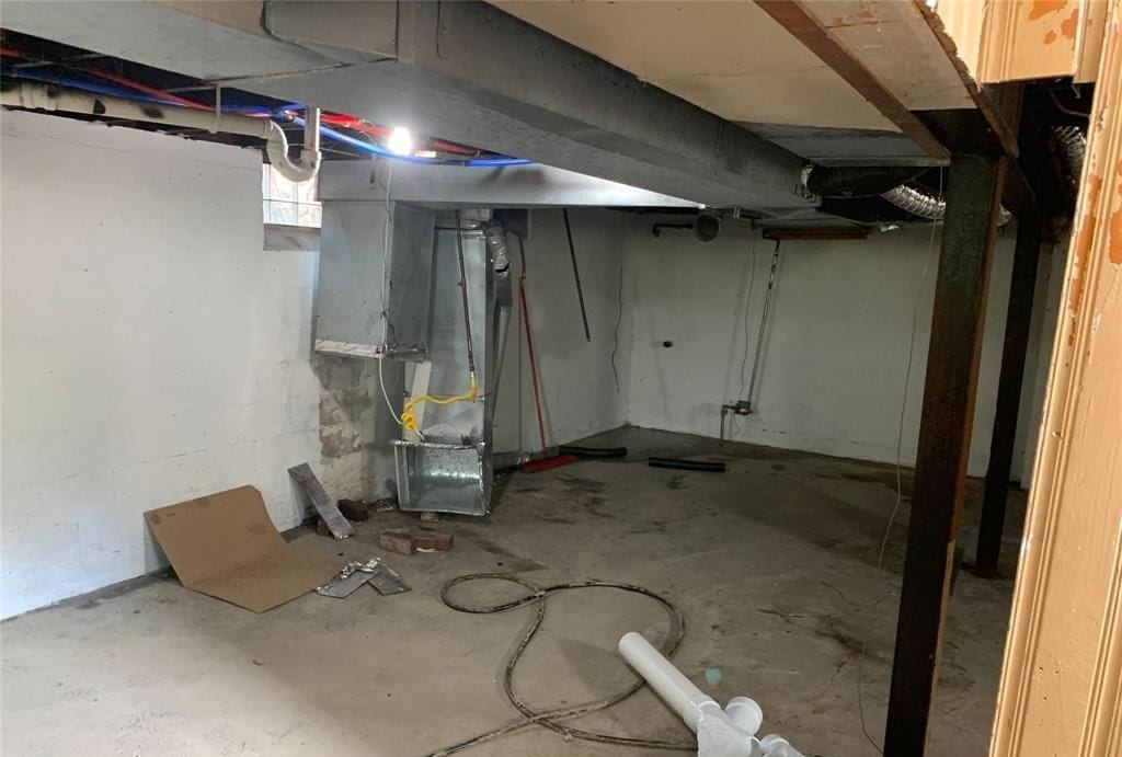 basement with heating unit