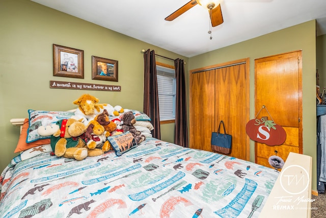 bedroom with a closet and ceiling fan