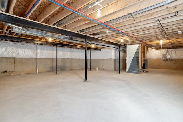 basement with electric panel