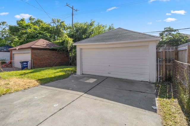 garage with a lawn