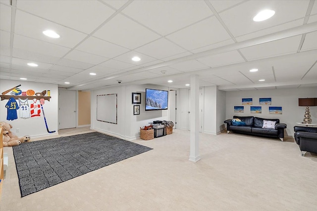 basement with carpet floors