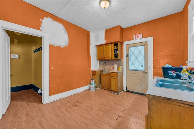 kitchen with sink and light hardwood / wood-style floors