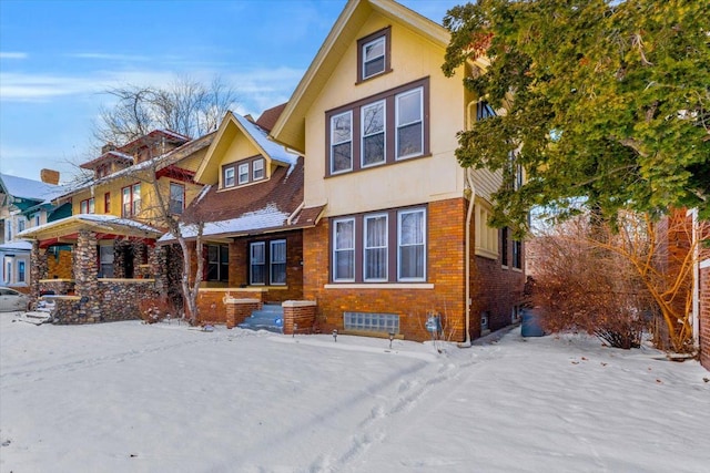 view of snow covered property