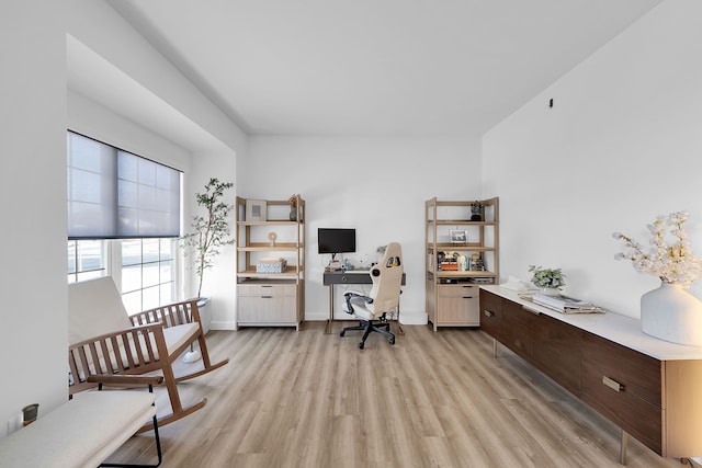 office with light hardwood / wood-style floors