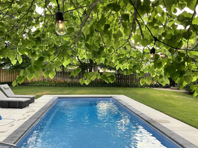 view of pool with a lawn