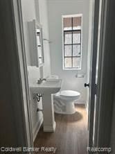 bathroom with hardwood / wood-style floors and toilet