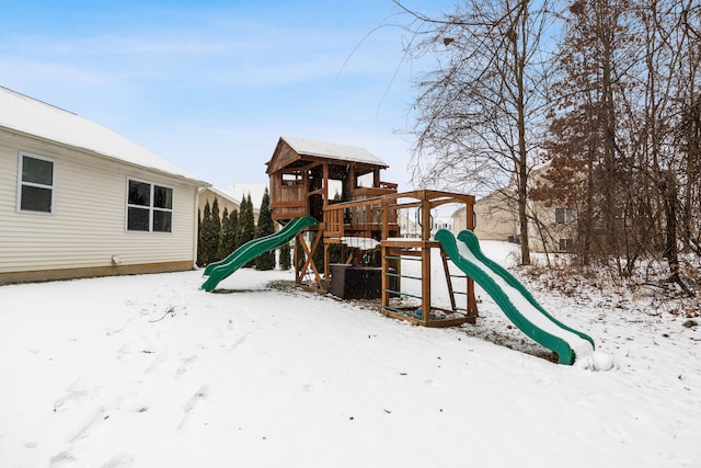 view of snow covered playground