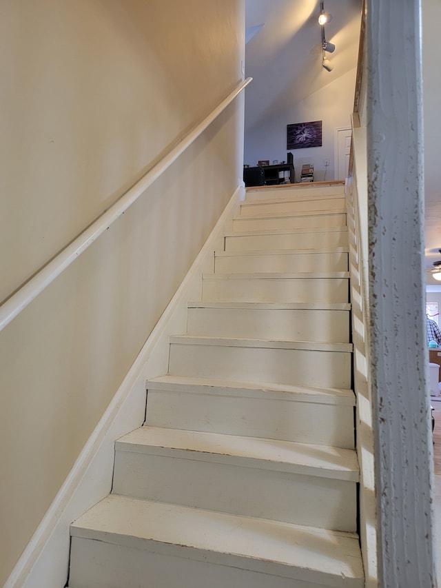 stairway with rail lighting