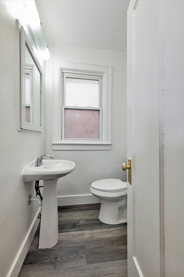 bathroom featuring toilet and wood-type flooring