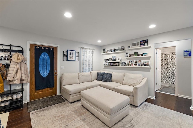 living room with hardwood / wood-style flooring