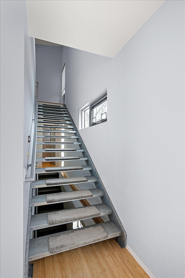 stairway featuring hardwood / wood-style flooring