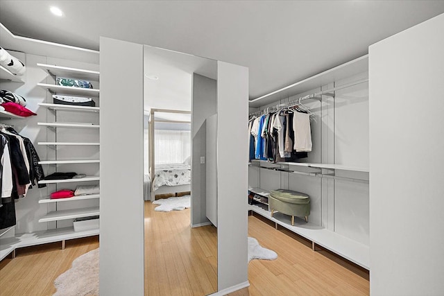 spacious closet featuring light hardwood / wood-style flooring