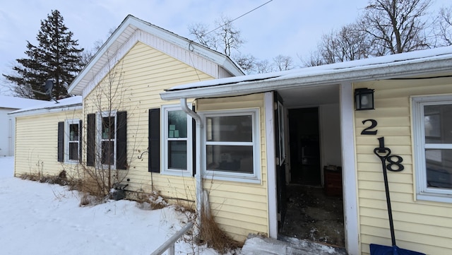 view of snow covered exterior