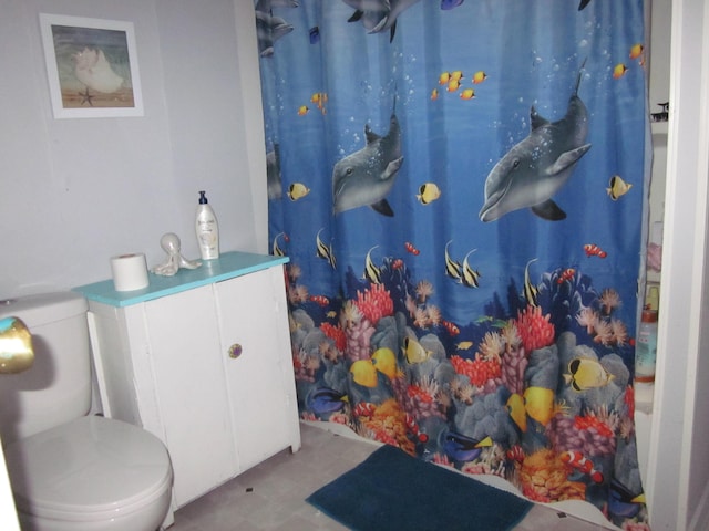 bathroom featuring toilet and a shower with curtain