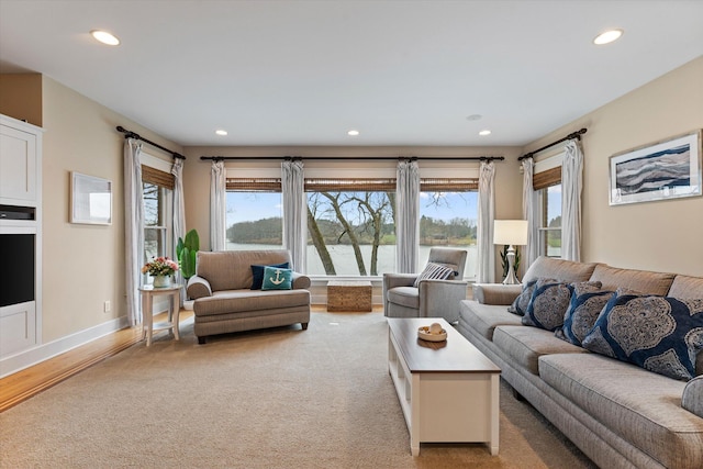 living room featuring a wealth of natural light and light carpet