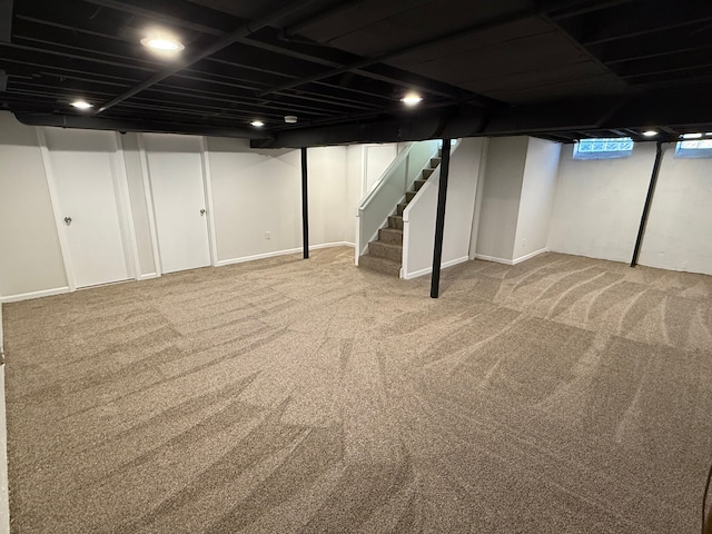 basement with carpet floors