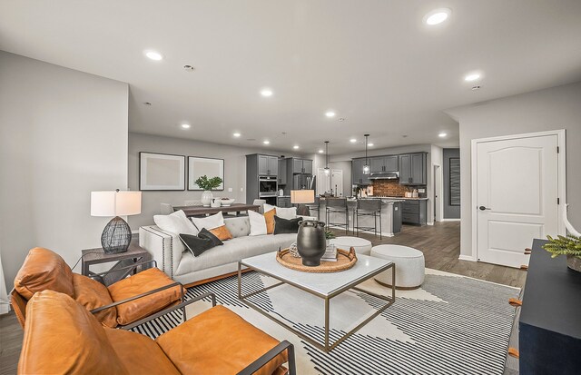 living room featuring dark hardwood / wood-style floors