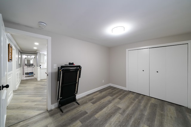 interior space with dark wood-type flooring