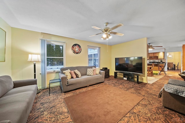 living room with ceiling fan