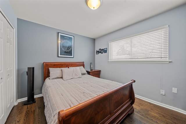 bedroom featuring dark wood-type flooring and a closet