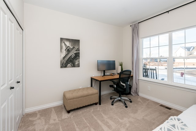 office featuring light colored carpet and a wealth of natural light