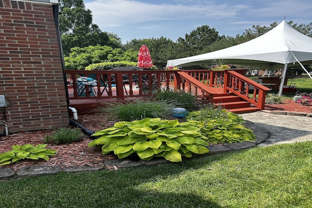 view of yard featuring a wooden deck