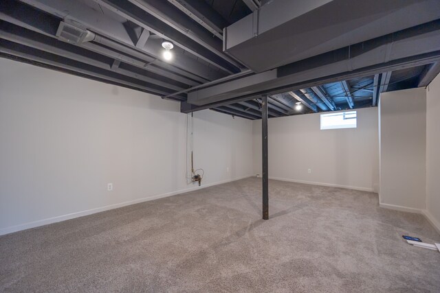 basement featuring carpet floors