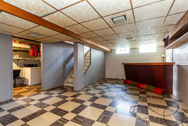 basement with independent washer and dryer