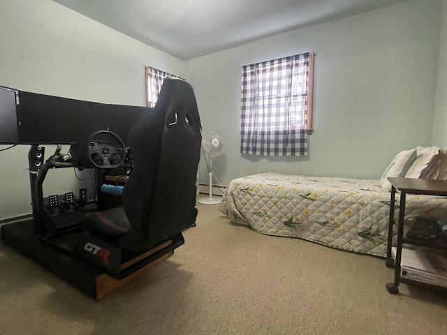 bedroom featuring carpet flooring and a baseboard radiator