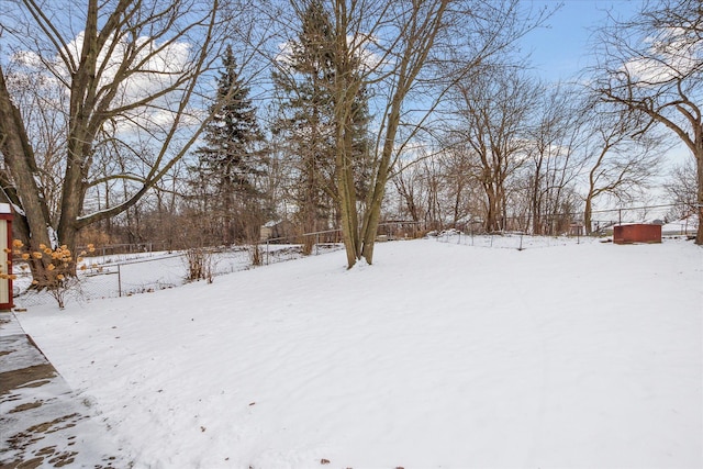 view of yard covered in snow