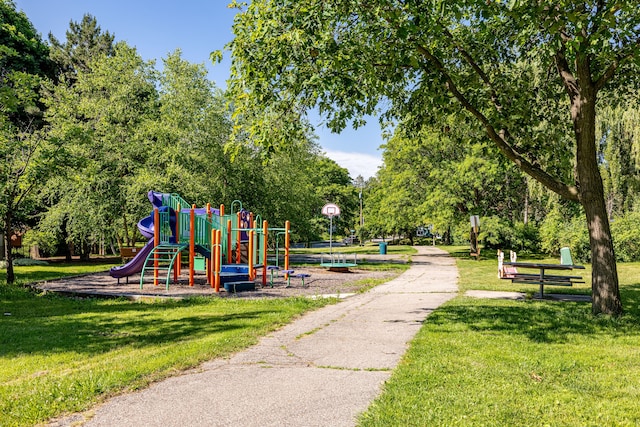 view of jungle gym featuring a yard