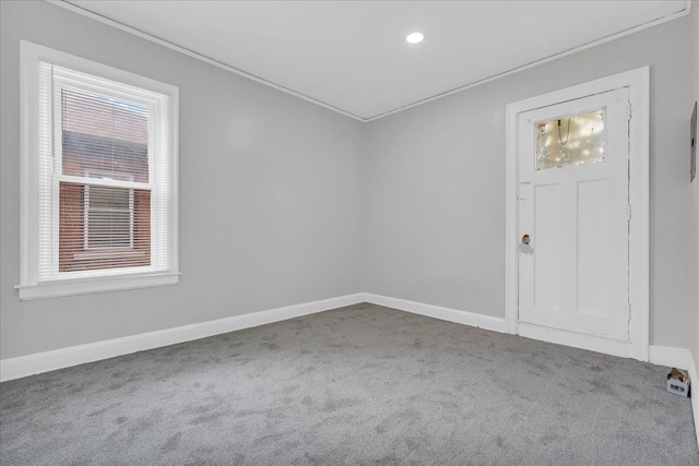 foyer with carpet flooring and a healthy amount of sunlight