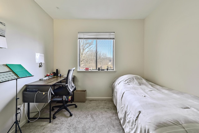 bedroom with light colored carpet