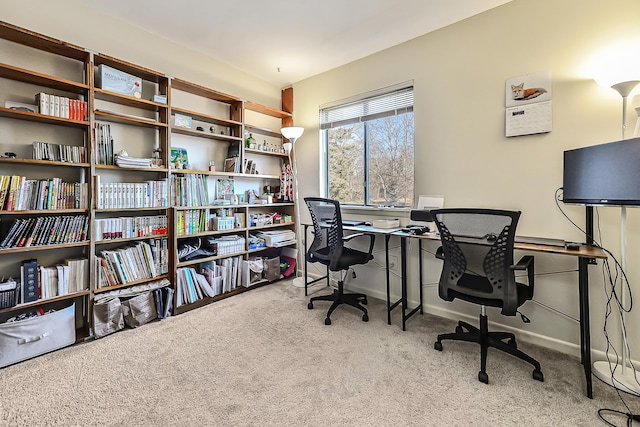 home office featuring light carpet