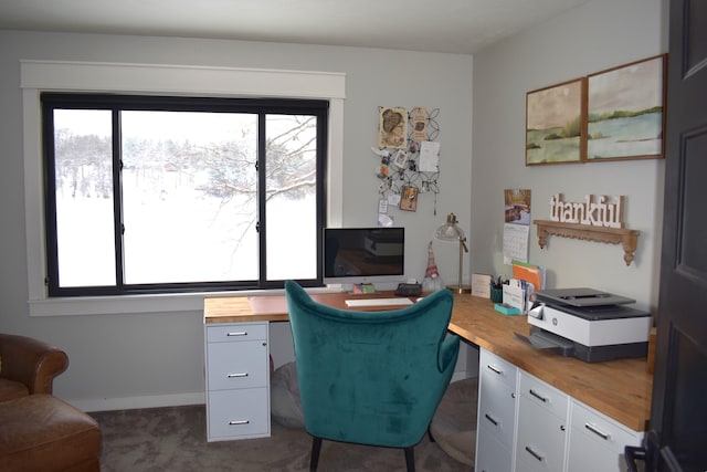 view of carpeted home office