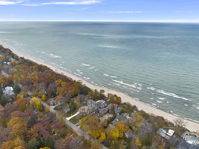 aerial view with a view of the beach and a water view